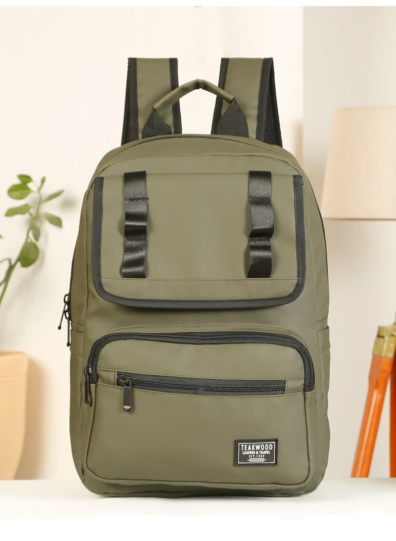 تيك وود حقيبة ظهر للابتوب مقاومة للماء مقاس 15 بوصة للجنسين بلون الزيتوني (خشب الساج)